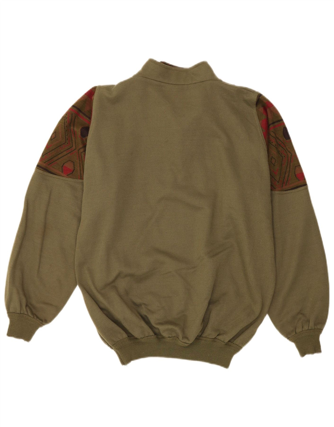 Felpa con collo con zip grafica vintage da uomo, maglione grande, kaki geometrico