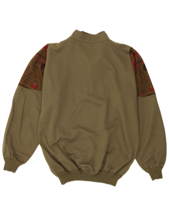 Felpa con collo con zip grafica vintage da uomo, maglione grande, kaki geometrico