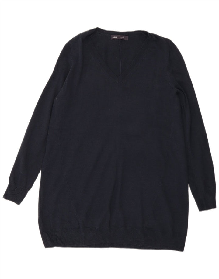 MARKS & SPENCER maglione da donna con scollo a V UK 10 piccolo blu navy