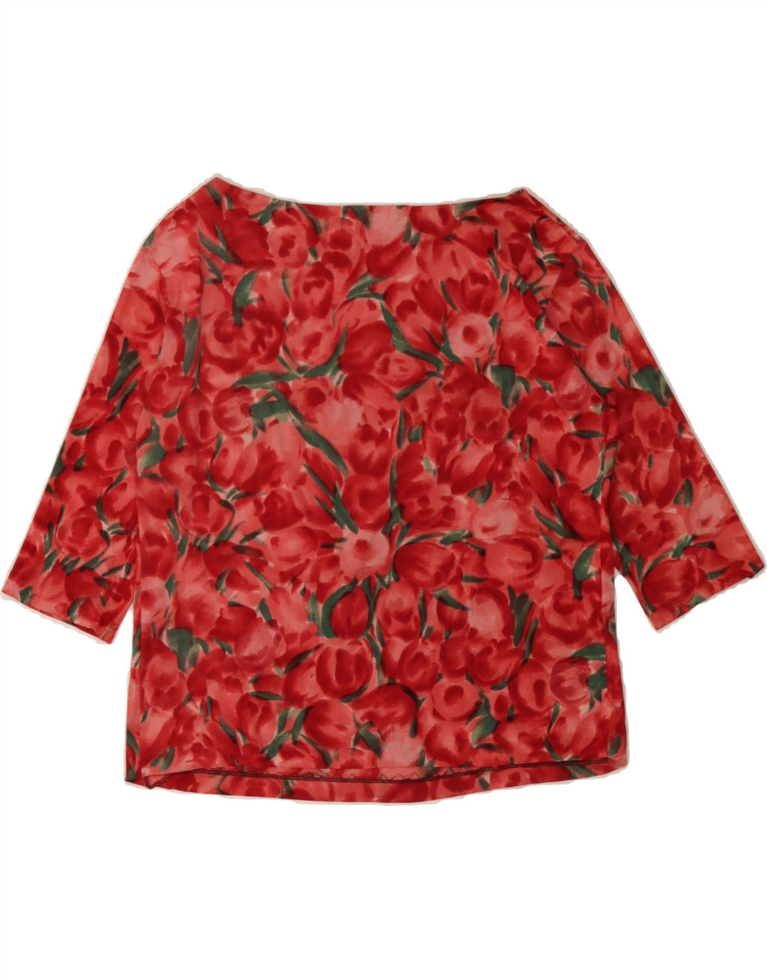 VINTAGE Womens 3/4 Sleeve Blouse Top UK 14 Medium Red Floral Vintage Vintage and Second-Hand Vintage from Messina Hembry 