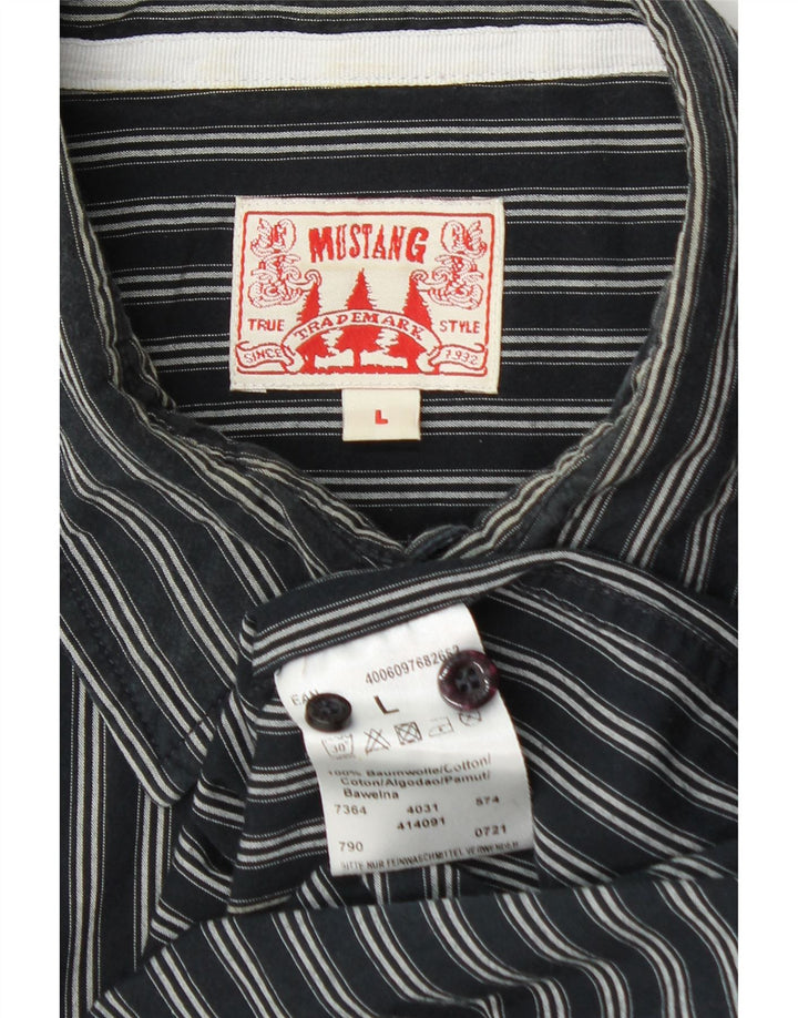 Mustang Camicia da uomo in cotone a righe grandi nere