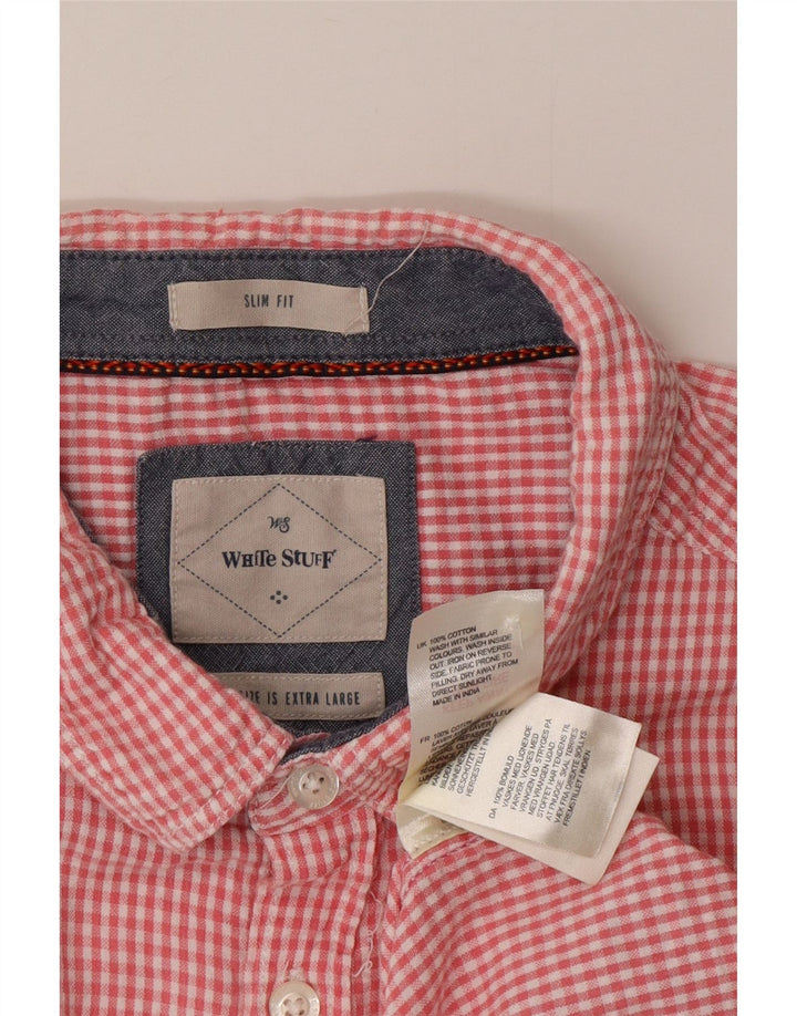 Camicia slim fit da uomo a maniche corte White Stuff XL in cotone a quadretti rosa