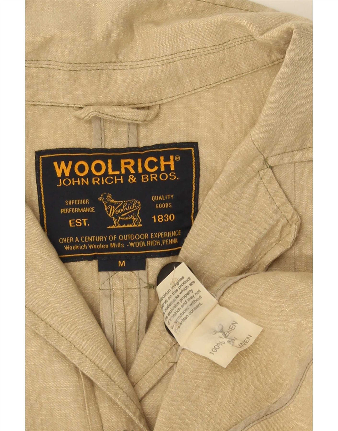 Giacca blazer a 4 bottoni da donna Woolrich UK 12 Lino beige medio