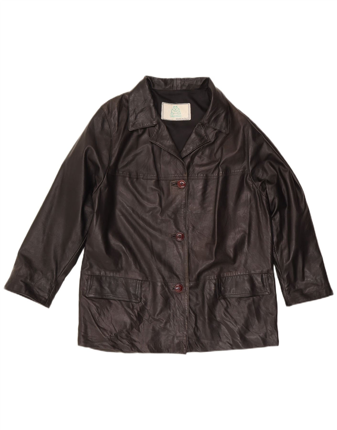 Giacca in pelle vintage da donna UK 16 grande nera