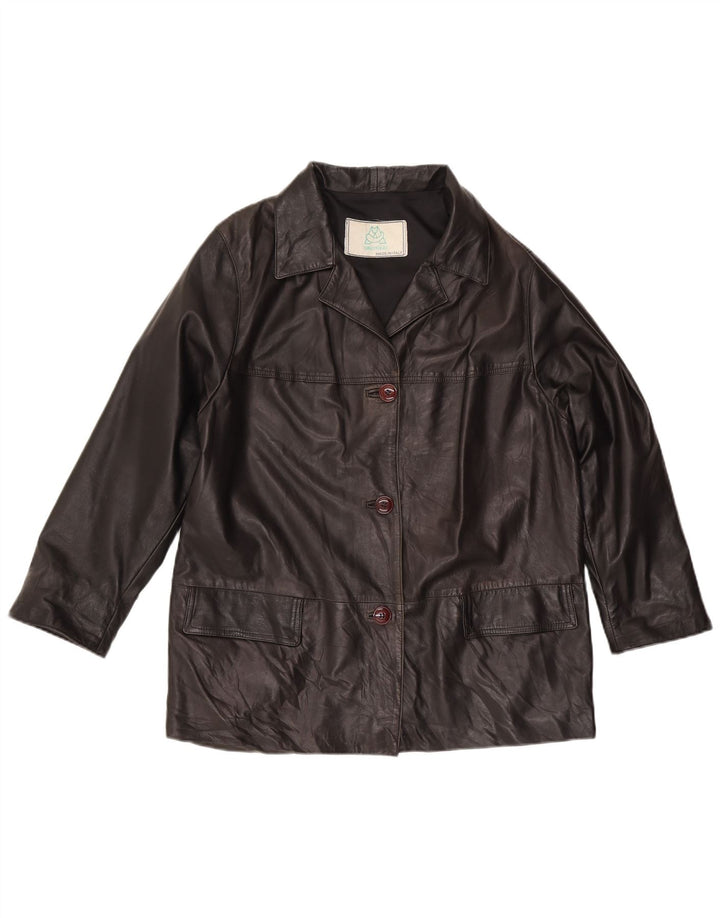 Giacca in pelle vintage da donna UK 16 grande nera