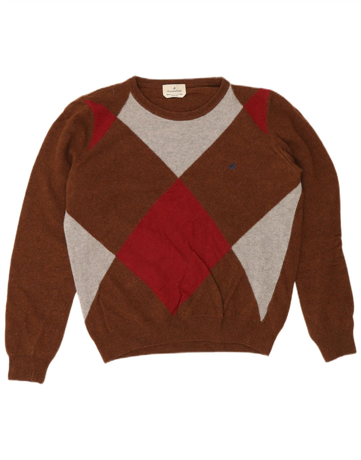 Maglione maglione girocollo da uomo Brooksfield IT 50 Marrone medio Argyle/Diamante