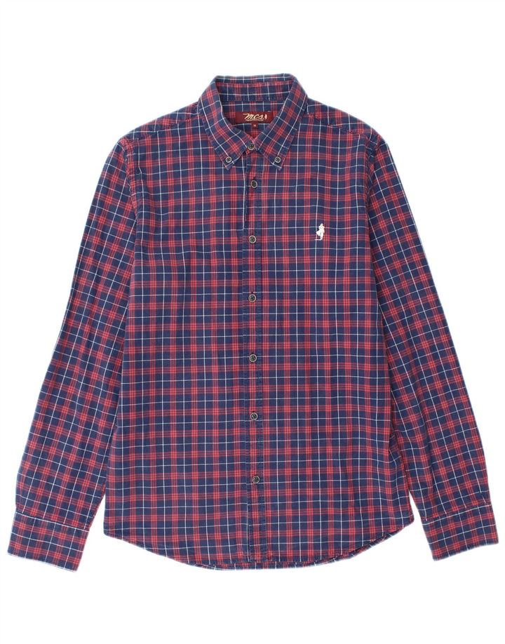 Camicia in flanella da uomo Marlboro Classics, cotone a quadri blu navy medio