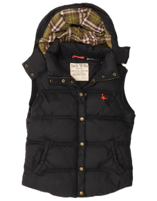 Gilet imbottito con cappuccio da donna Jack Wills UK 10 piccolo cotone nero