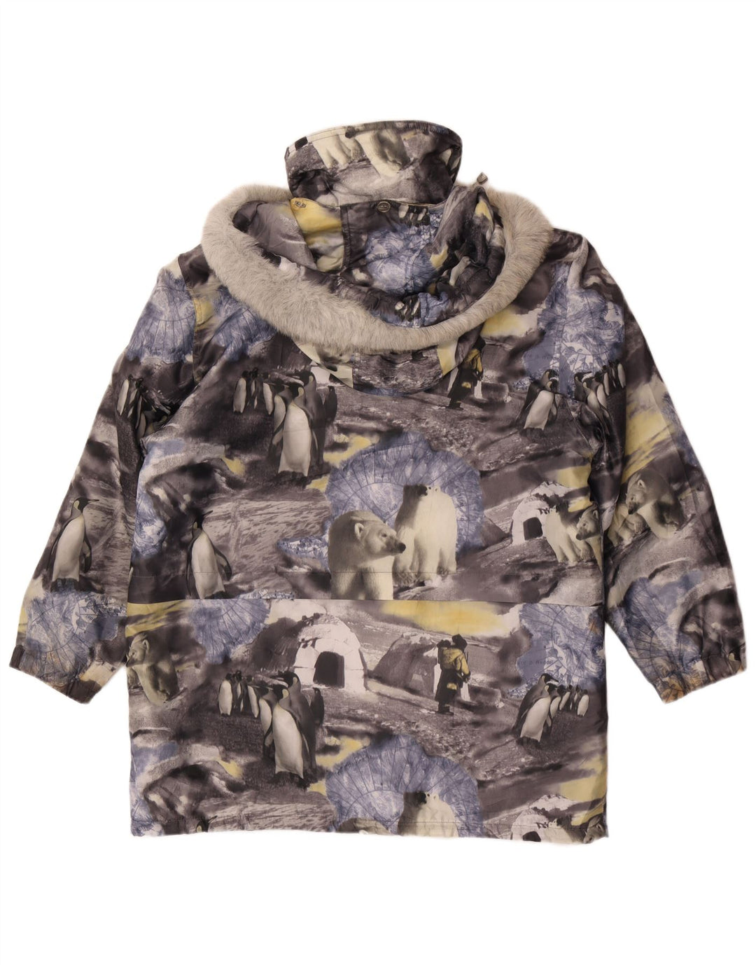 Cappotto vintage da donna con giacca a vento con cappuccio UK 14/16 grande multicolore