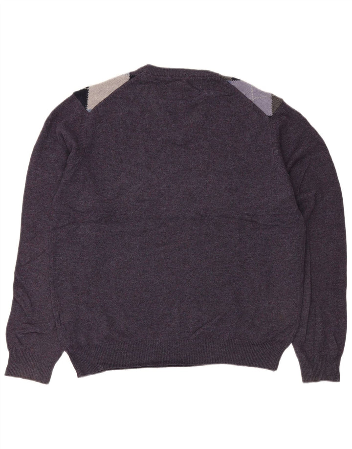 Maglione da uomo con scollo a V Marks & Spencer, viola medio, a rombi/diamante