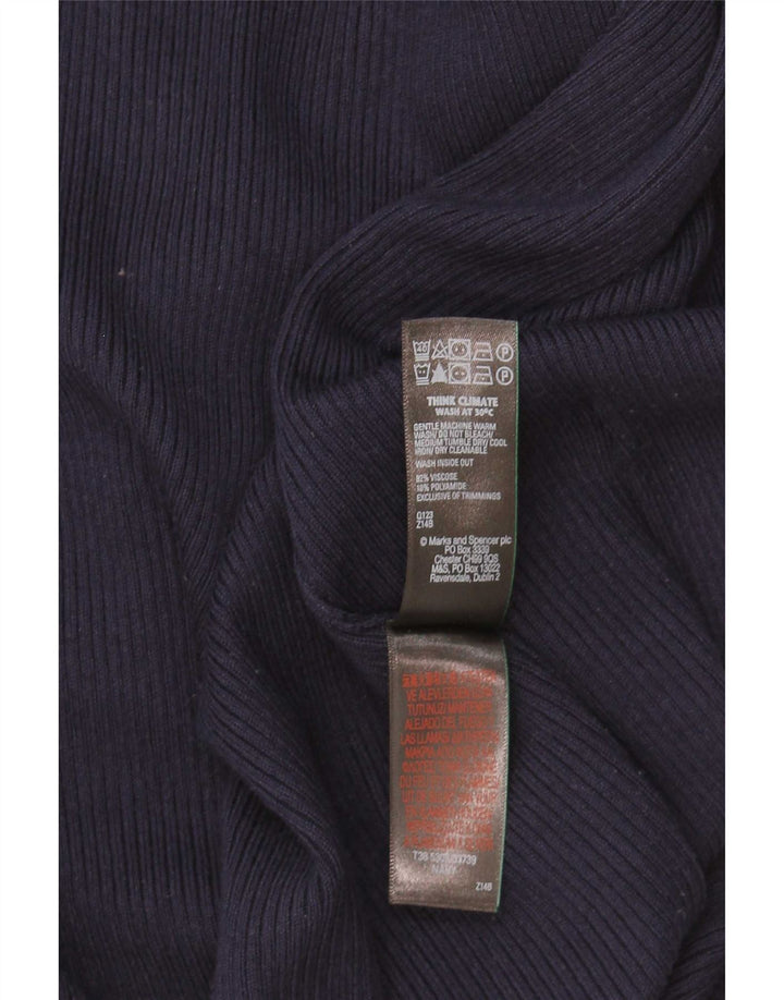 Maglione cardigan aperto da donna Marks & Spencer UK 14 grande viscosa blu navy