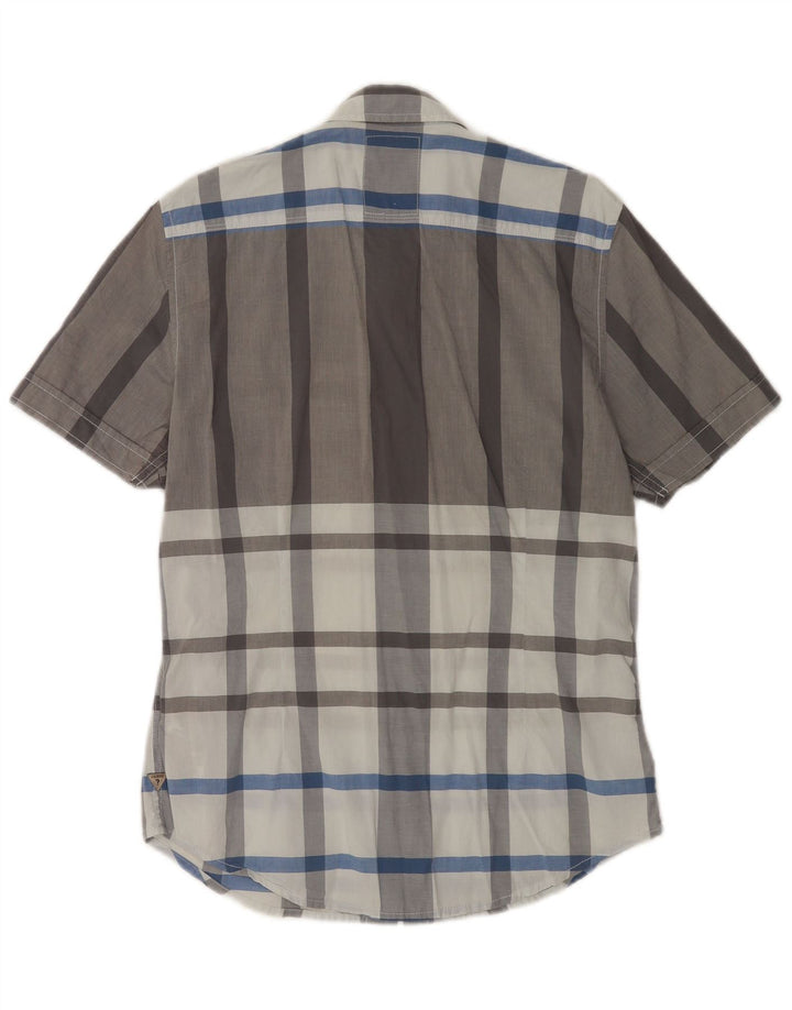 Camicia Guess da uomo slim fit a maniche corte in cotone a quadri grigio piccolo