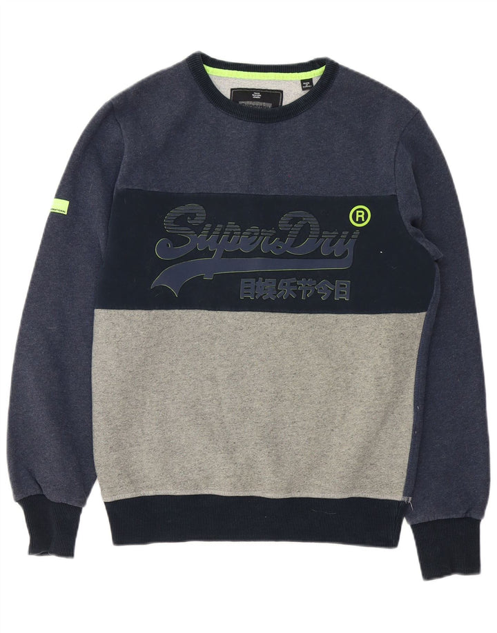 Felpa grafica da uomo Superdry Maglione medio blu navy in cotone color block