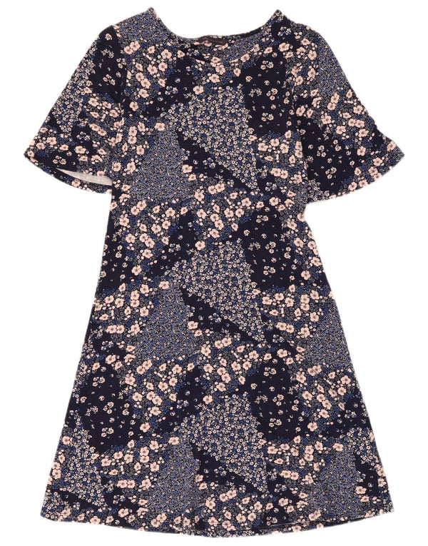 Abito a trapezio da donna Marks & Spencer UK 8 piccolo in viscosa floreale blu navy