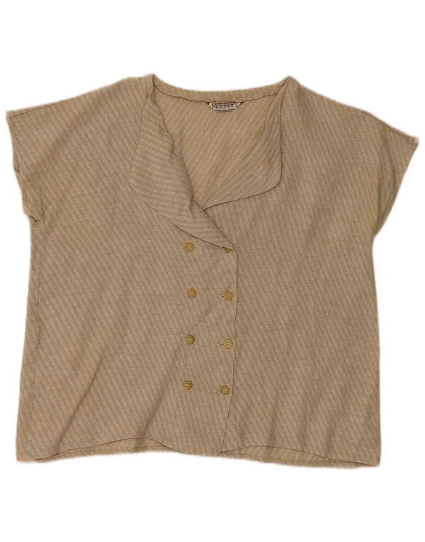 MAX MARA Camicia a maniche corte da donna Camicetta UK 16 Large Beige a righe