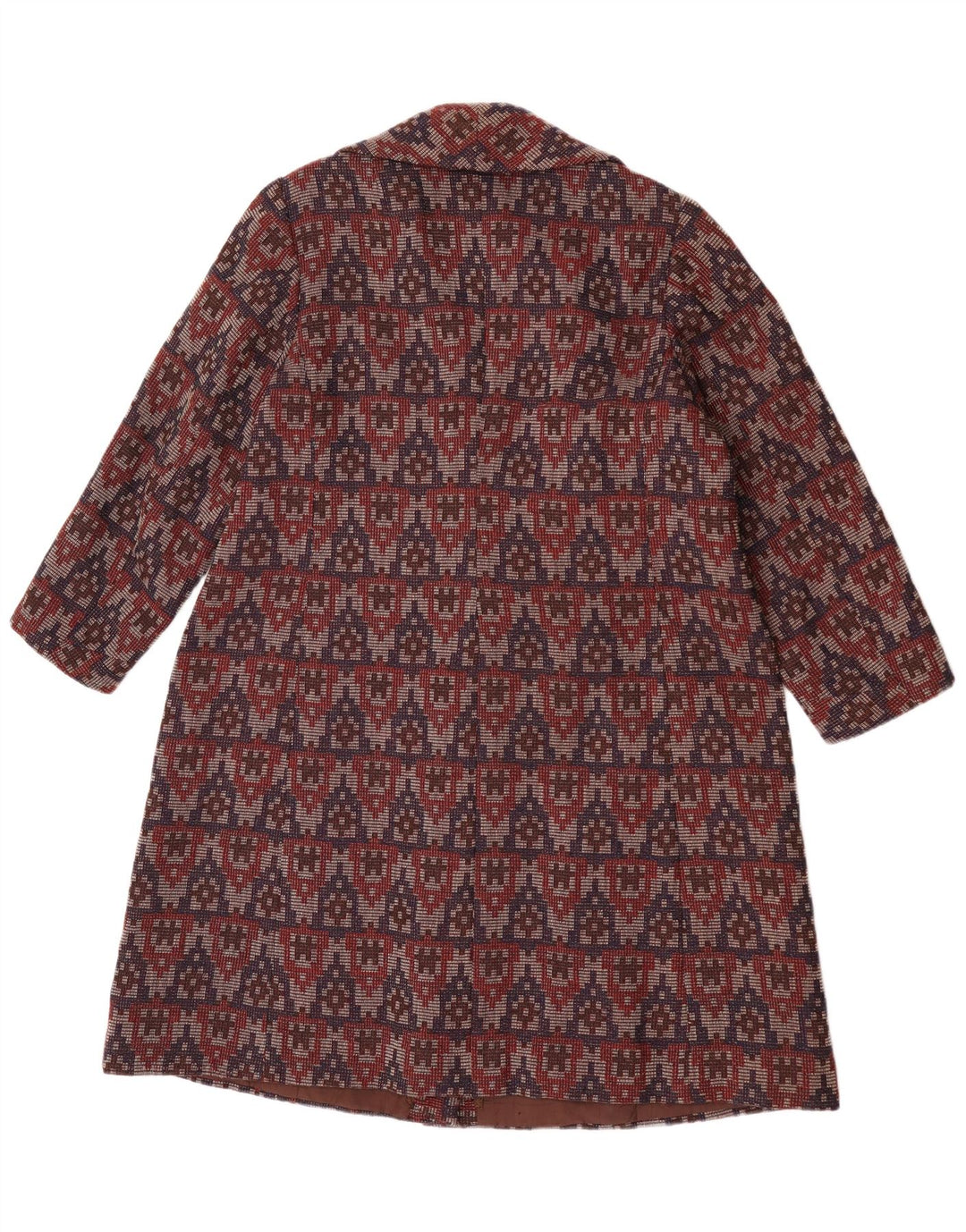 Soprabito vintage da donna UK 14 grande bordeaux geometrico