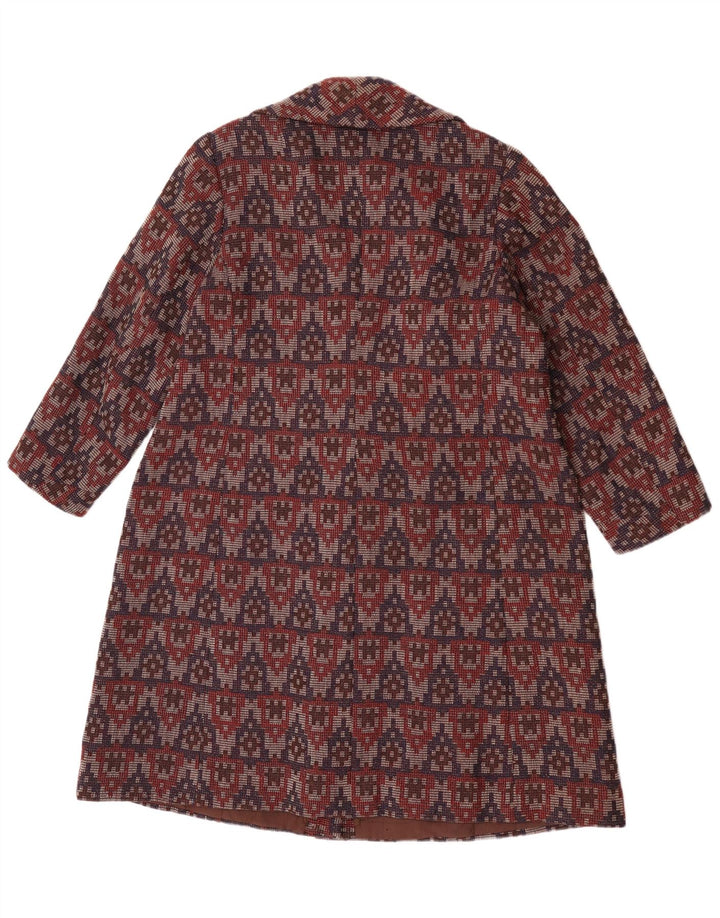 Soprabito vintage da donna UK 14 grande bordeaux geometrico