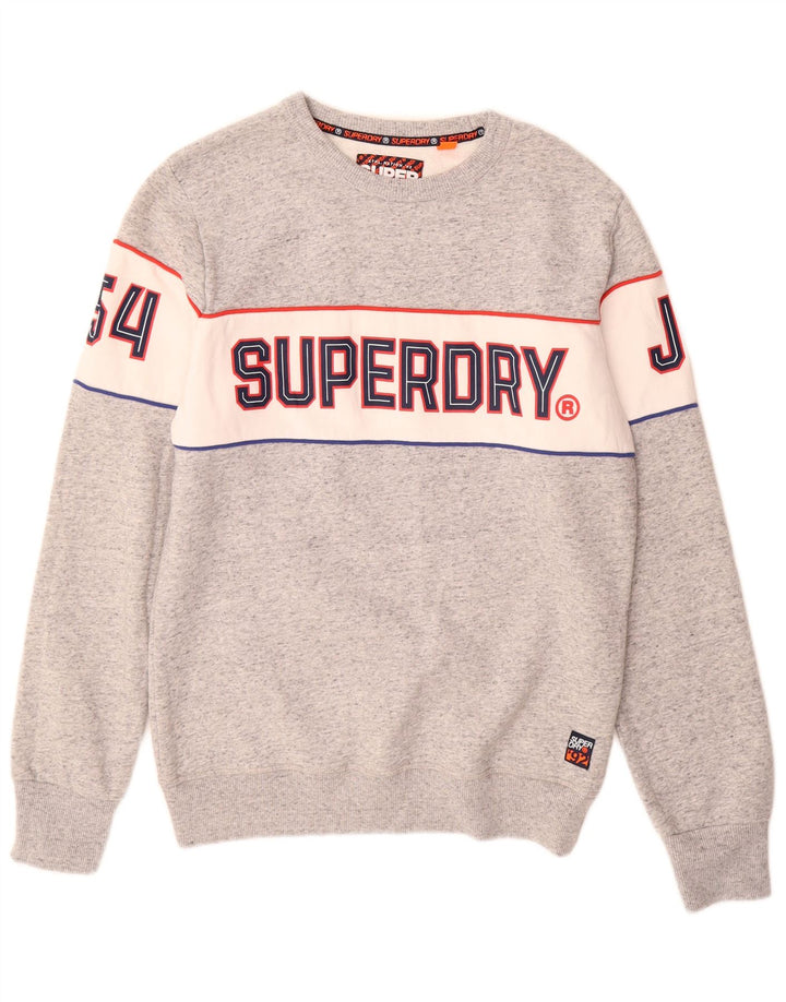 SUPERDRY Felpa con grafica da uomo Maglione grande in cotone color block grigio