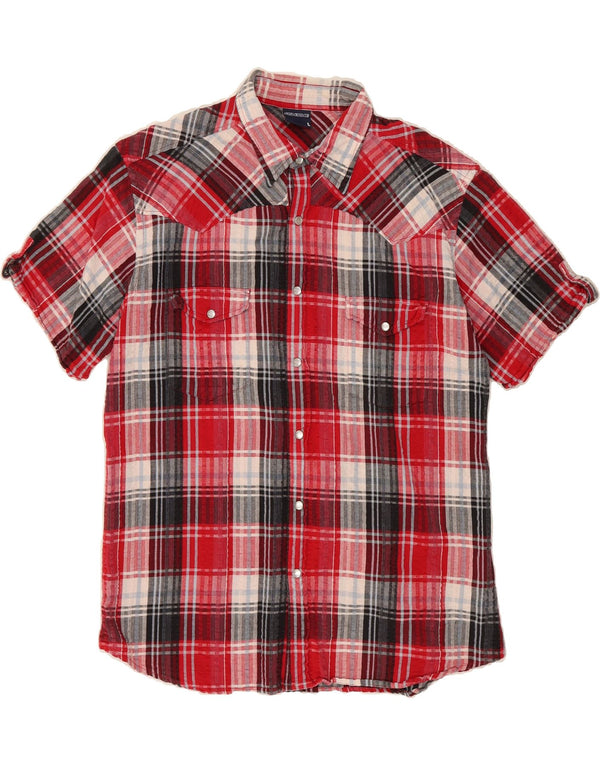 FISHBONE Mens Short Sleeve Flannel Shirt Large Red Check Cotton