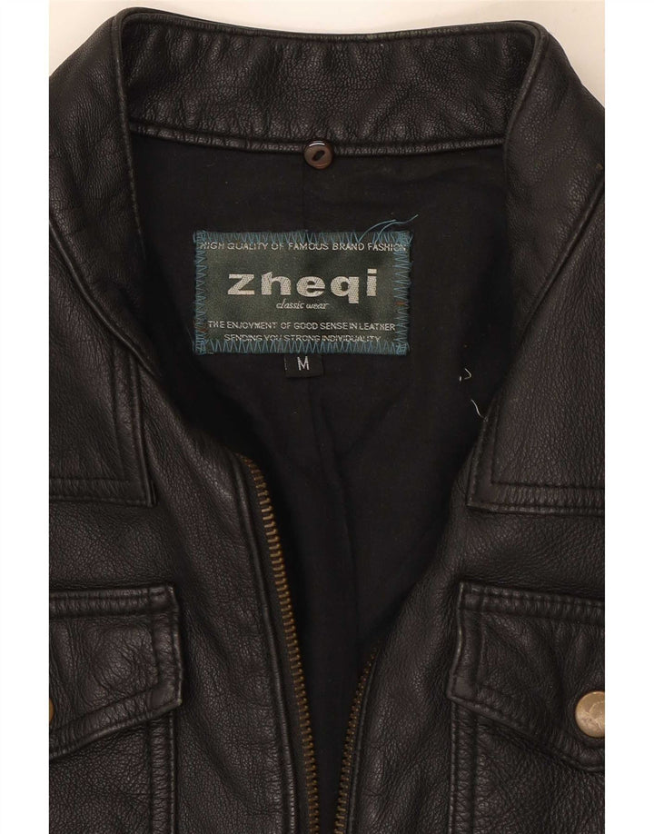 Giacca in pelle da motociclista vintage da donna UK 12 media nera