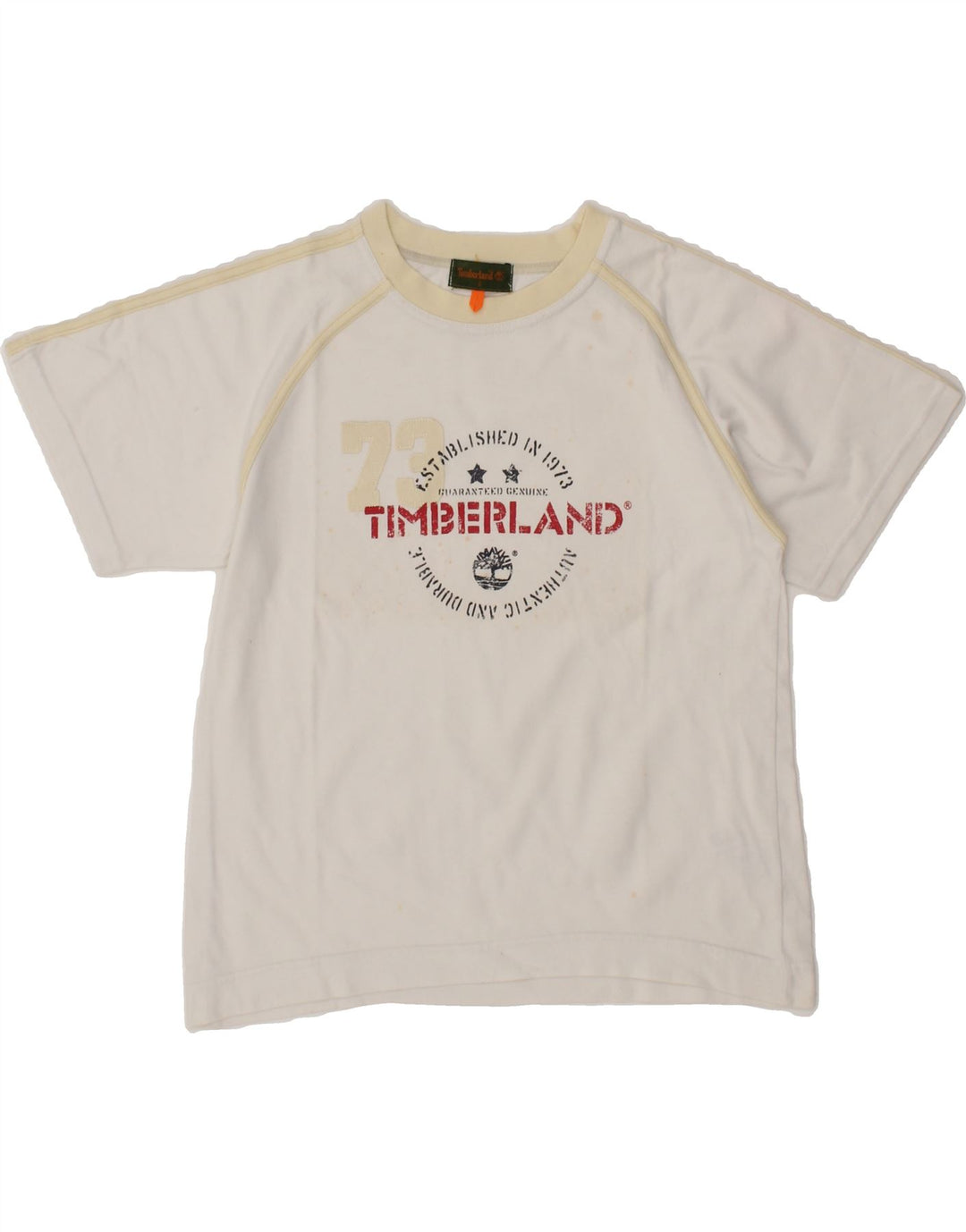 TIMBERLAND Boys Graphic T-Shirt Top 7-8 Years White Vintage Timberland and Second-Hand Timberland from Messina Hembry 