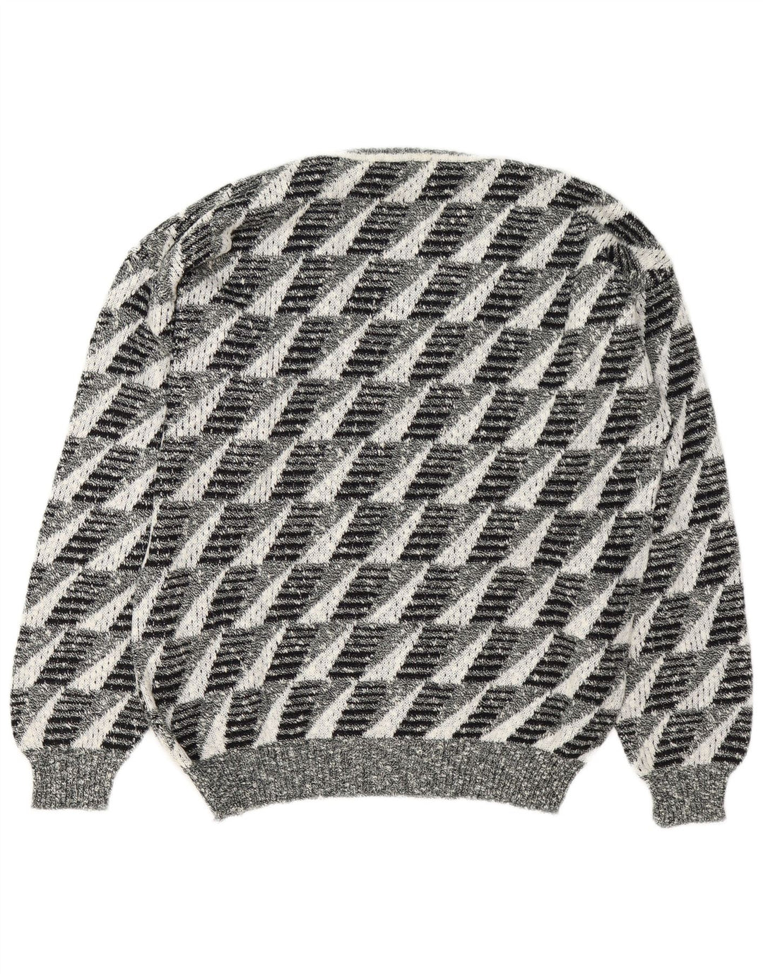 Maglione vintage da uomo con scollo a V grande grigio geometrico