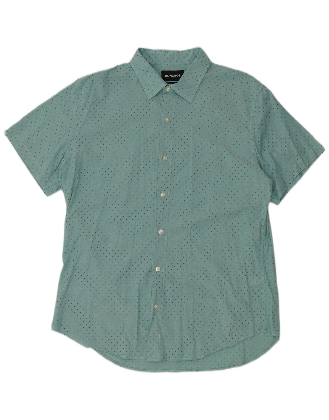 BONOBOS Camicia da uomo slim fit a maniche corte grande cotone blu a pois