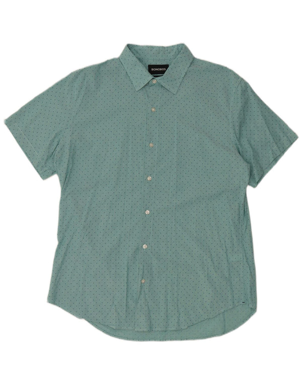 BONOBOS Camicia da uomo slim fit a maniche corte grande cotone blu a pois