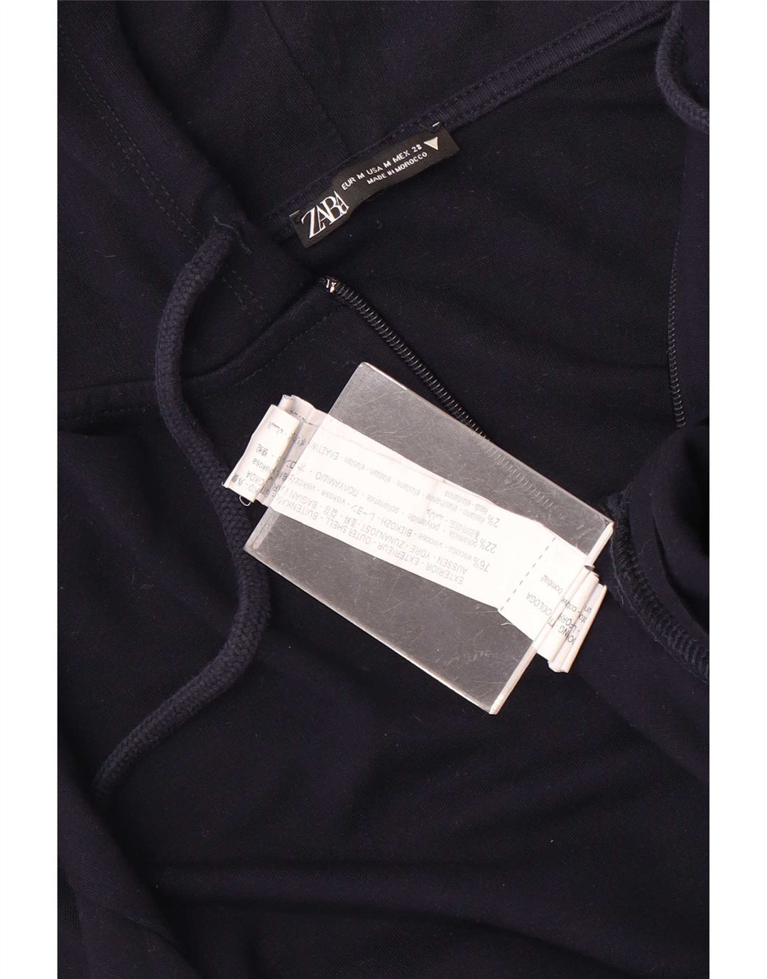 Maglione con cappuccio e zip da donna Zara UK 14 viscosa media blu navy