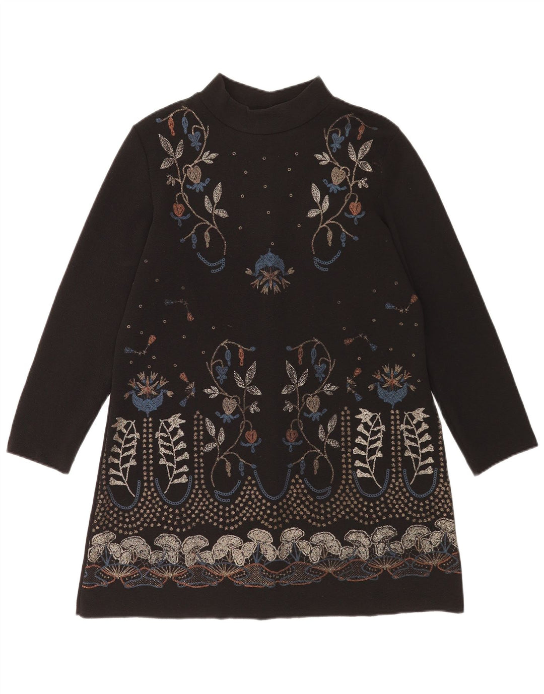 Abito a trapezio a maniche lunghe da donna Zara UK 14 Poliestere floreale nero medio