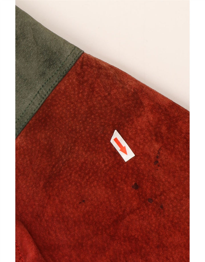 Giubbotto bomber in pelle scamosciata dal taglio ampio da uomo VINTAGE UK 38 Blocco colore rosso medio