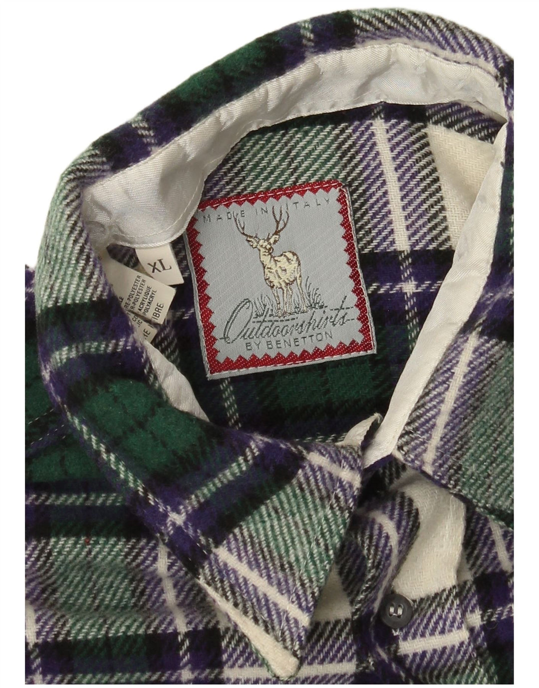 Camicia Benetton Da Uomo In Flanella XL Verde A Quadri In Lana