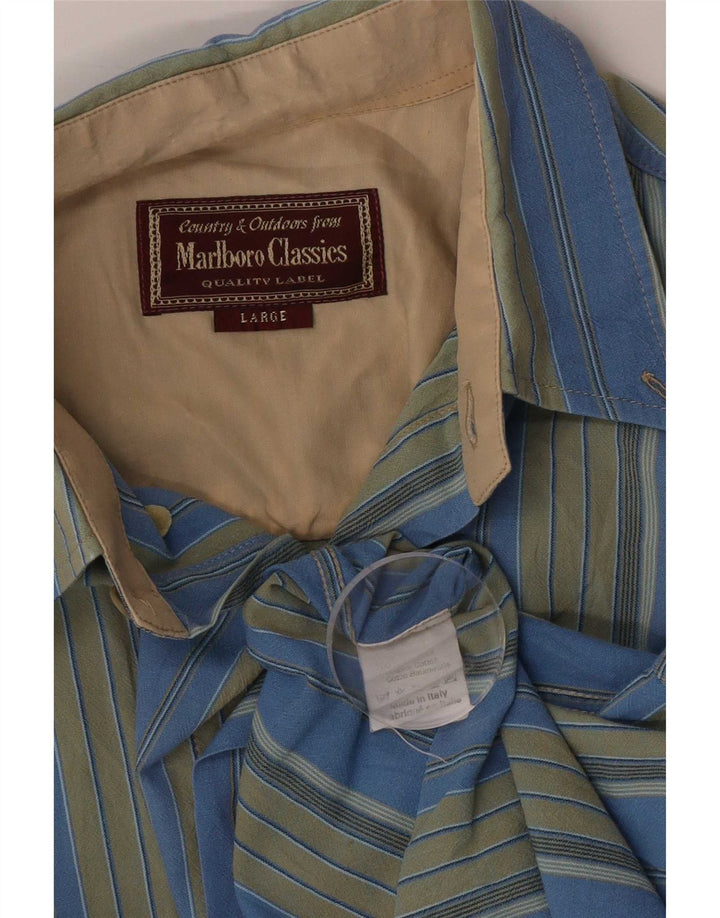 Camicia a maniche corte da uomo Marlboro Classics in cotone a righe grandi blu