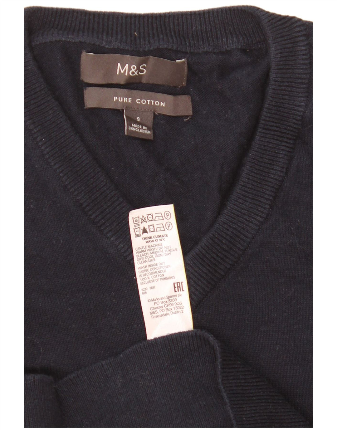 Maglione da uomo con scollo a V Marks & Spencer piccolo in cotone blu navy