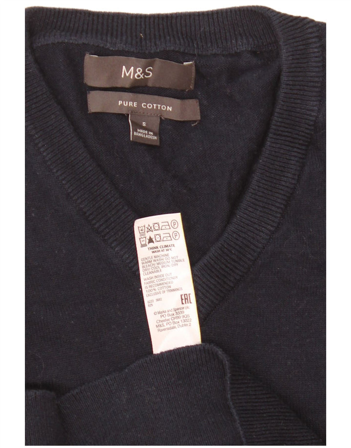 Maglione da uomo con scollo a V Marks & Spencer piccolo in cotone blu navy