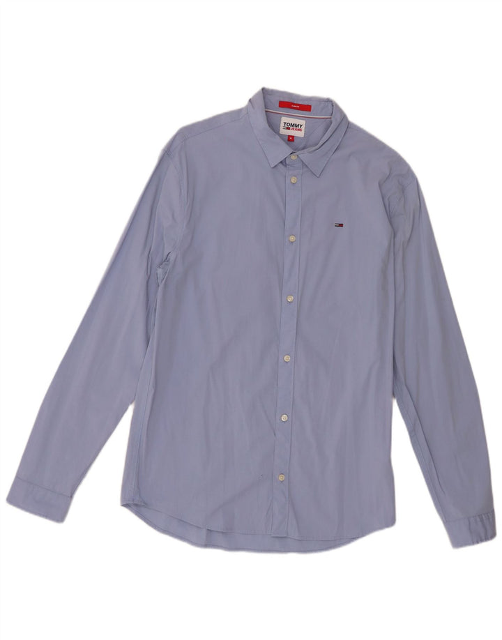 Camicia slim fit da uomo Tommy Hilfiger XL in cotone blu