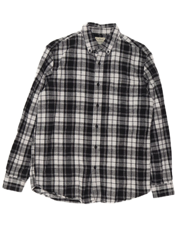 Camicia da uomo in flanella leggermente aderente L.L.Bean in cotone scozzese nero medio