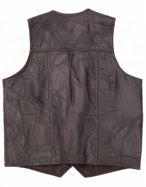 Gilet in pelle vintage da uomo grande nero