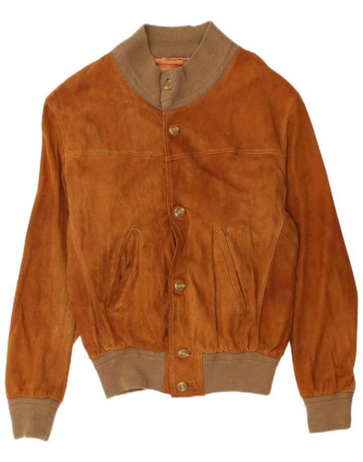 Giubbotto bomber vintage in pelle scamosciata da uomo IT 50 grande marrone