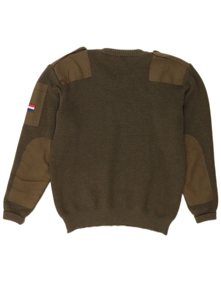 Maglione maglione girocollo militare da uomo VINTAGE grande lana vergine kaki