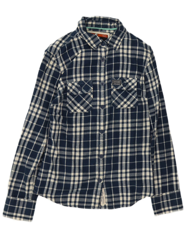 Camicia in flanella da donna Superdry UK 14 grande cotone a quadri blu navy