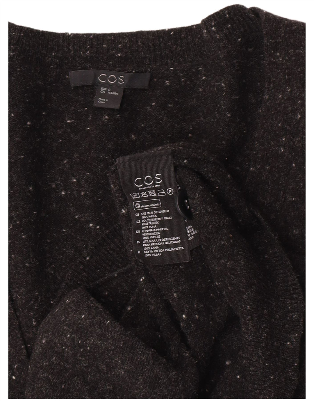 Maglione cardigan oversize da donna Cos UK 10 piccolo lana screziata nera