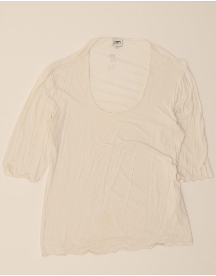 ARMANI Womens 3/4 Sleeve Blouse Top IT 48 XL White Viscose Vintage Armani and Second-Hand Armani from Messina Hembry 