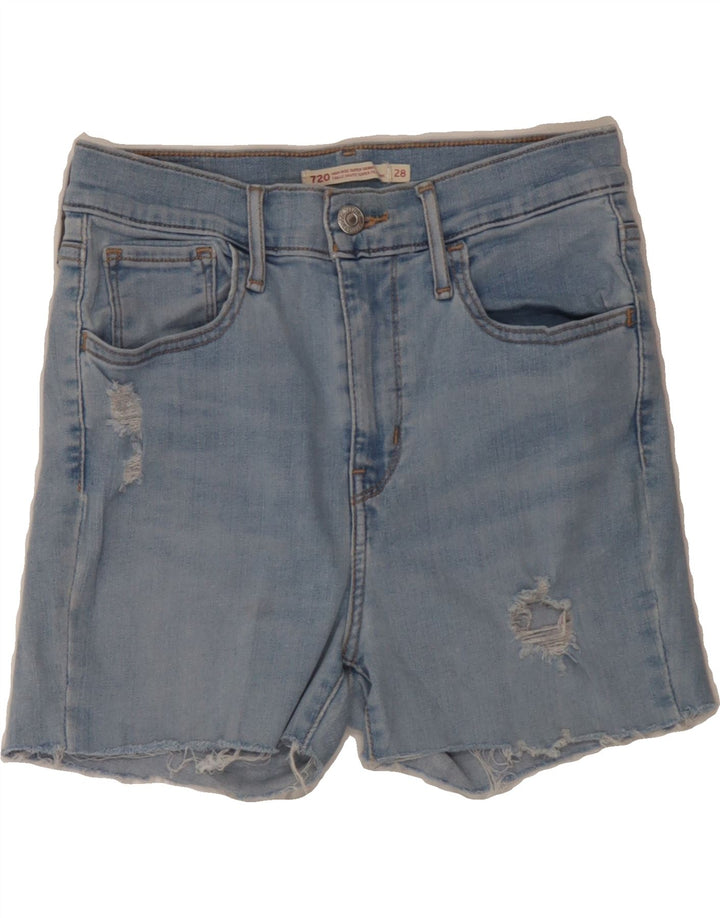 LEVI'S Womens 720 Distressed Denim Shorts W28 Medium Blue Cotton Vintage Levi's and Second-Hand Levi's from Messina Hembry 