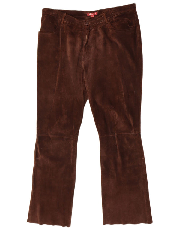Pantaloni dritti in pelle scamosciata da donna Monsoon UK 18 XL W38 L31 Pelle marrone
