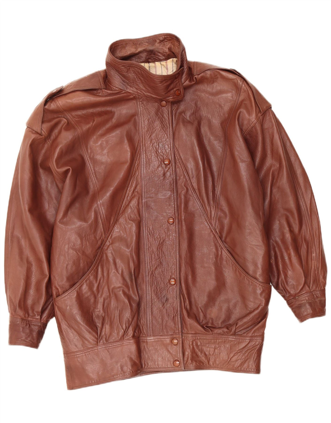Giacca in pelle militare vintage da donna UK 18 XL Marrone