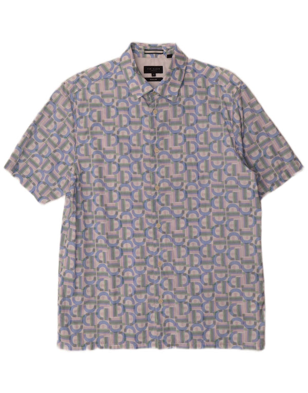 Ted Baker Camicia a maniche corte da uomo taglia 4 grande geometrica multicolore