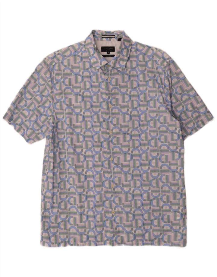 Ted Baker Camicia a maniche corte da uomo taglia 4 grande geometrica multicolore