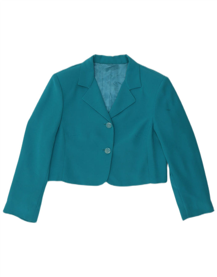 Giacca blazer corta da donna vintage UK 12 blu medio