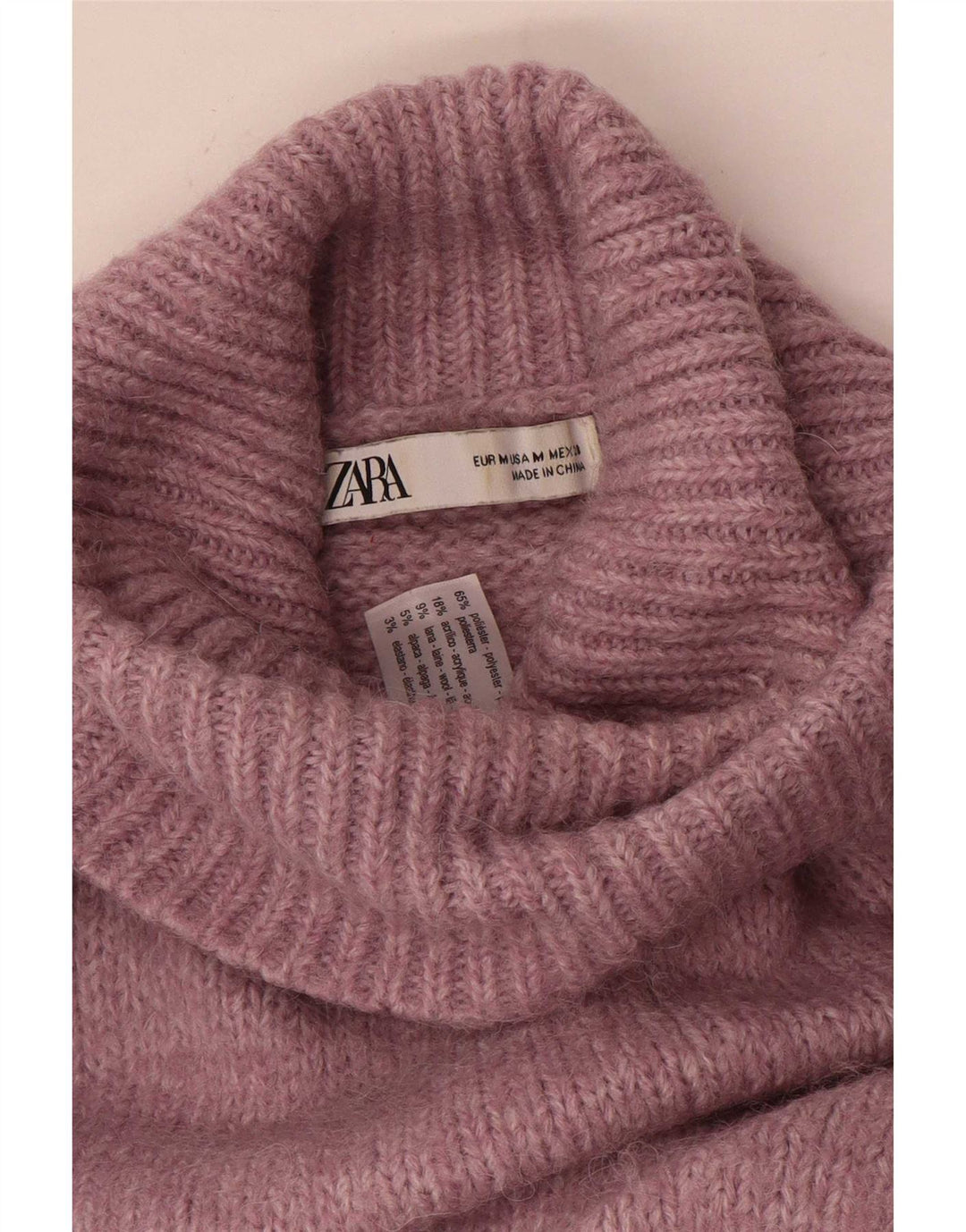 Maglione maglione oversize con collo alto da donna Zara UK 14 Poliestere rosa medio